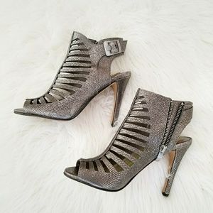 Vince Camuto Aphrodite open toe pewter heels